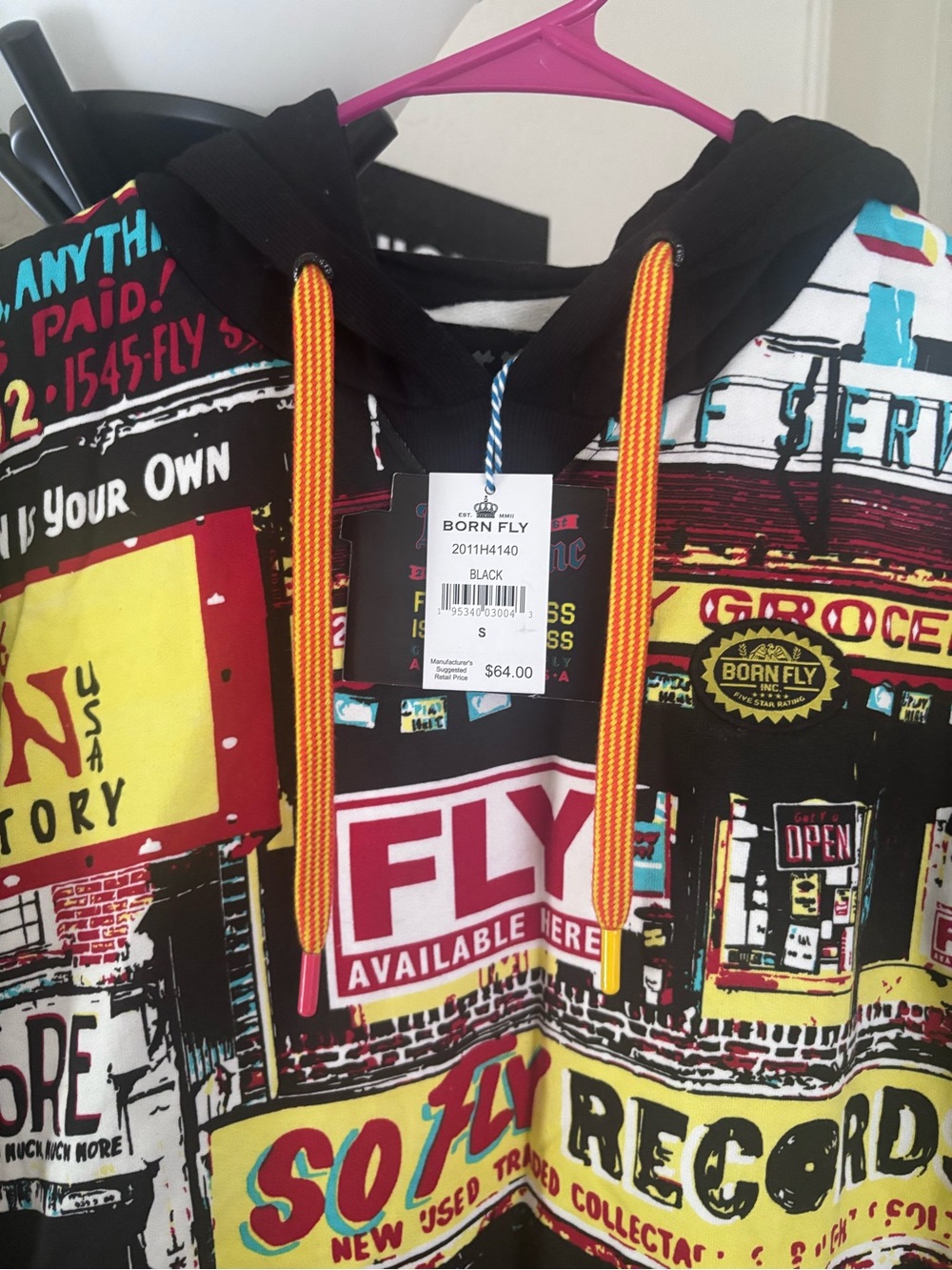 Born Fly Black Graphic Hoodie with Multicolor Print